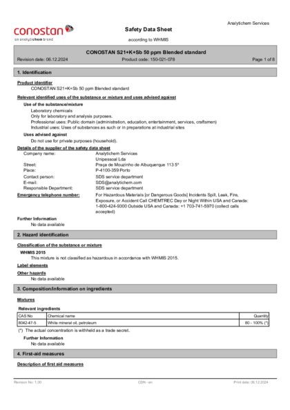 Primeira página: Ficha de segurança