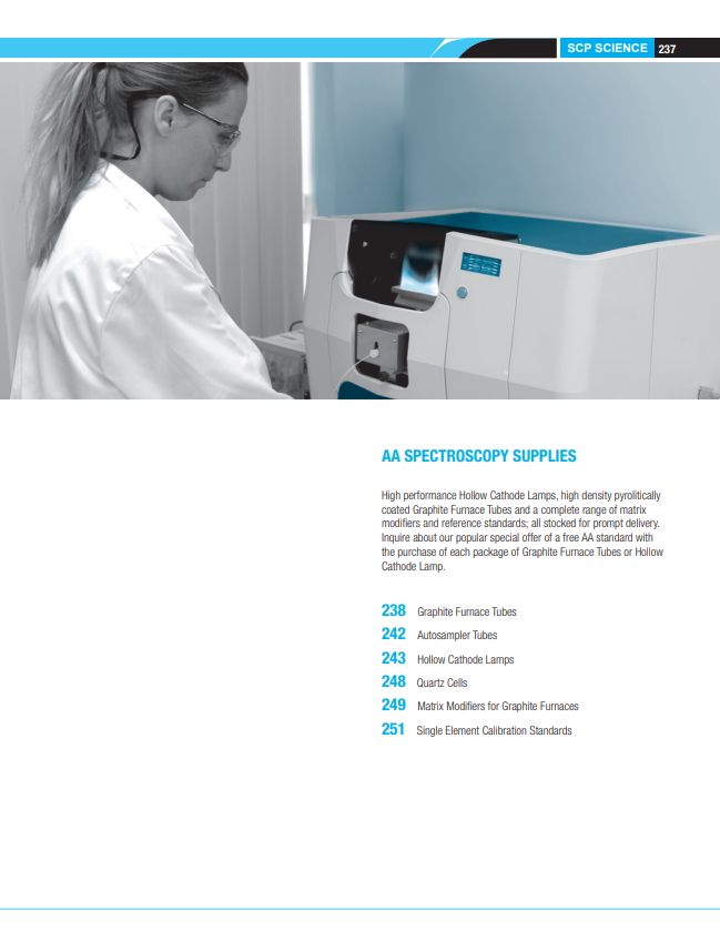 Capa do catálogo AA Spectroscopy Supplies